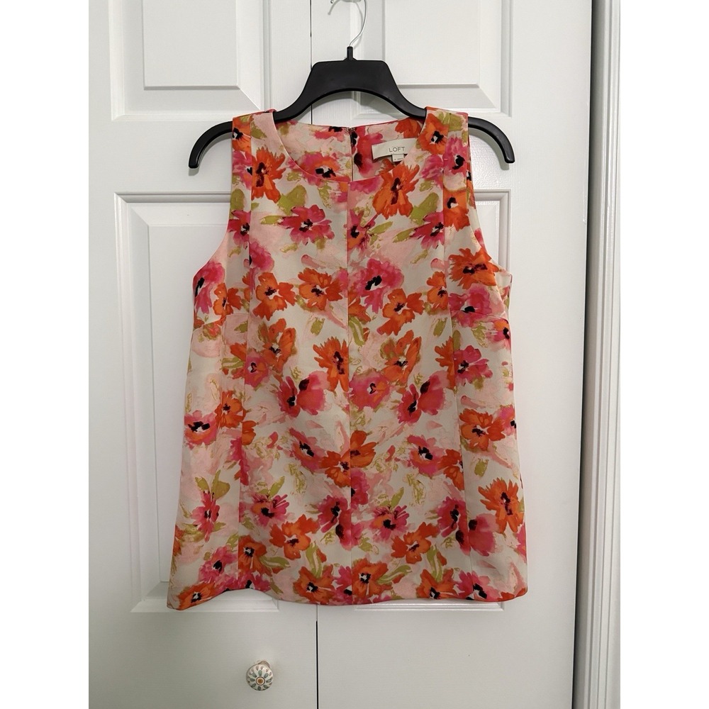 ANN TAYLOR LOFT Bright Floral Blouse Top M Sleeveless Poppy Keyhole Close